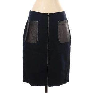 GORGEOUS CLASSIC CLUB MONACO NAVY‎ SKIRT w/ GOLD ZIPPER & BLACK LEATHER P…